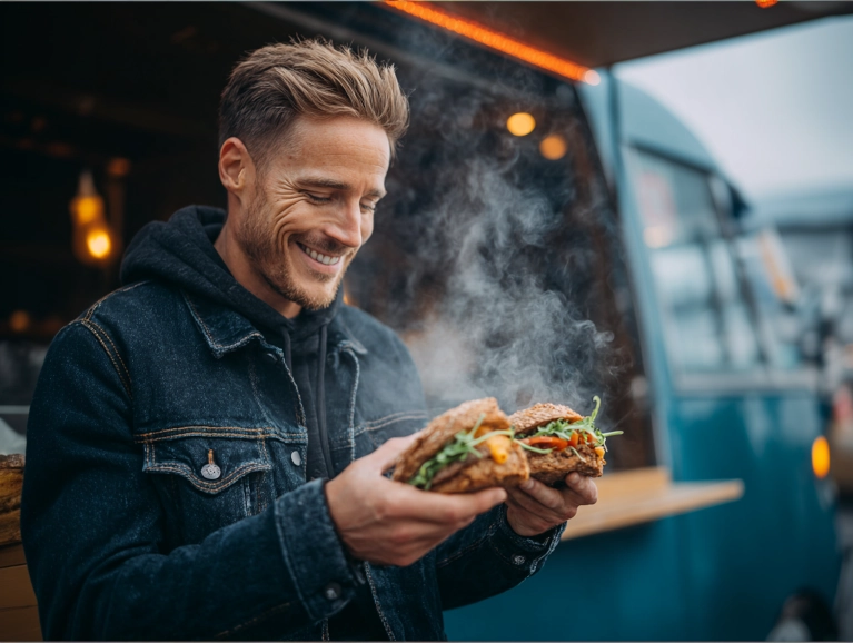 A men holding a fresh sandwich